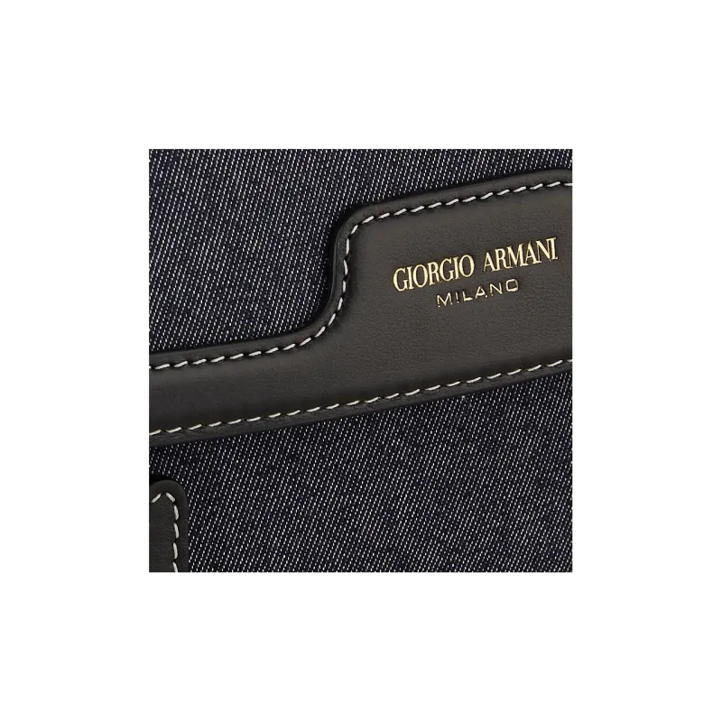 AMANI Fabric With Leather Handbag Shoulder Bag Women's Blue-3