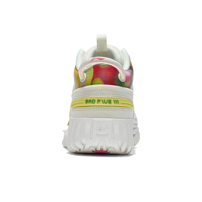 LiNing Badfive 3 Slip Resistant Cushioning Abrasion Resistant Mid Top Basketball Shoes Men's White Yellow Pink-5
