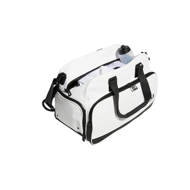 Adidas Leather Boston Bag Handbag Shoulder Bag Crossbody Bag Gym Bag Large Size Men's White & Black-3