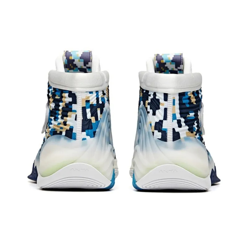 Anta Thompson KT Basketball Cushioned Slip Resistant Abrasion Resistant High Top Basketball Shoes White Black Blue-3