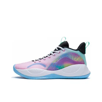 LiNing Magic Cloud Cushioned Slip Resistant Rebound Mid Top Performance Basketball Shoes Pink Blue