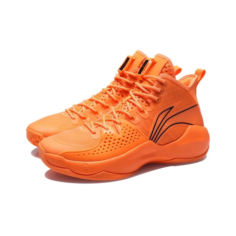 LiNing Combat Hi Sonic Cushioned Slip Resistant Mid Top Performance Basketball Shoes Men's Neon Orange-2