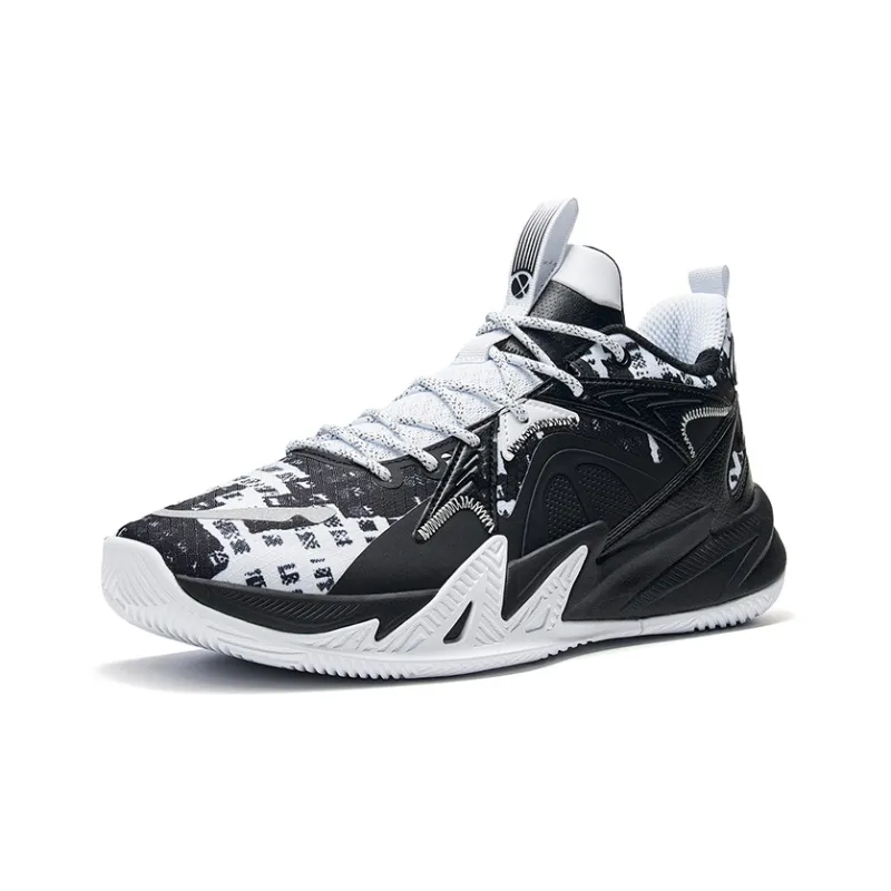 XTEP Counterattack 1st Generation V2 Anti Slip Wear Resistant Mid Top Basketball Shoes Men's Black White-1