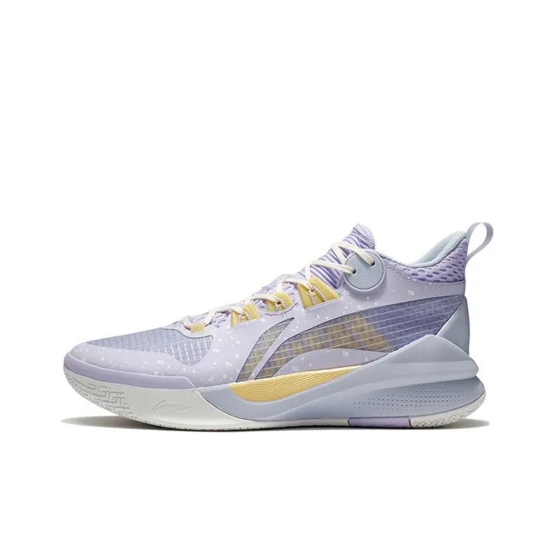 LiNing Sonic 10 Team Cushioning Anti-Slip And Wear-Resistant Coverage Support Mid-Top Basketball Shoes Purple Yellow-0