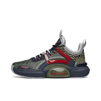 ANTA Basketball Shoes Men Low Top Olive Green/Dark Blue/Red
