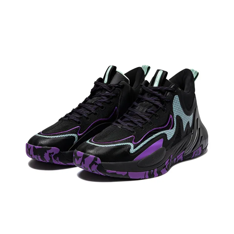 Erke Cushioning, Slip Resistant, Abrasion Resistant, Coverage, Support Mid Top Basketball Shoes Men's Black Purple-1