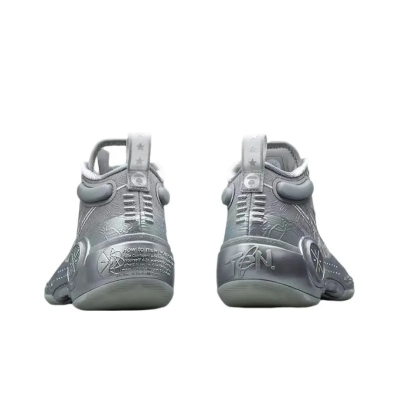 Aape LiNing Way Of Wade 10 Cushioned Wear-Resistant Slip-Resistant Mid-Top Basketball Shoes Gray-4