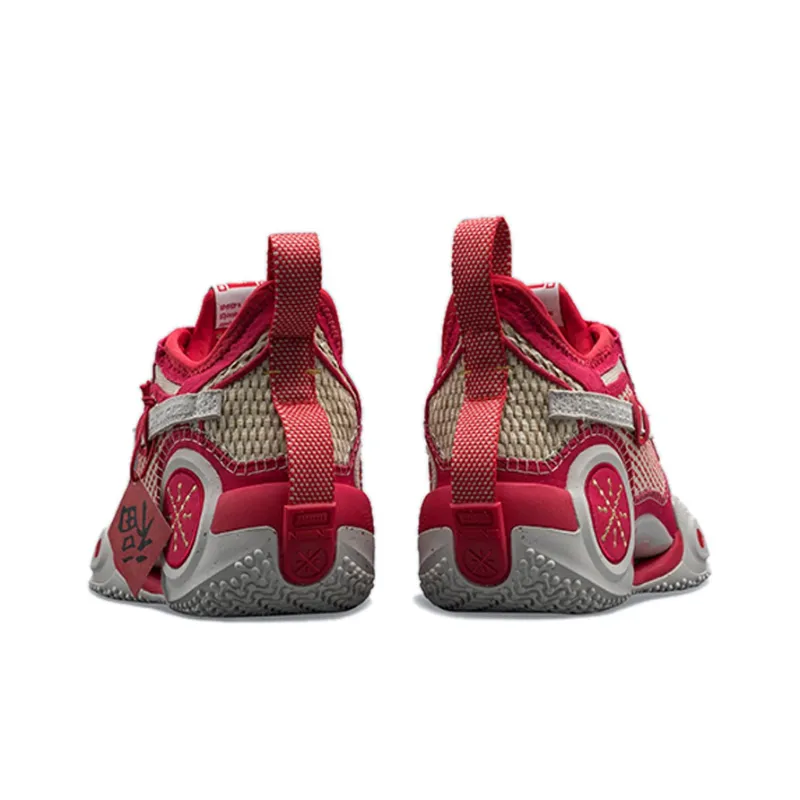 LiNing WOW 9 Wear Resistant Slip Resistant Mid Top Performance Basketball Shoes Men's Achieve Red-6