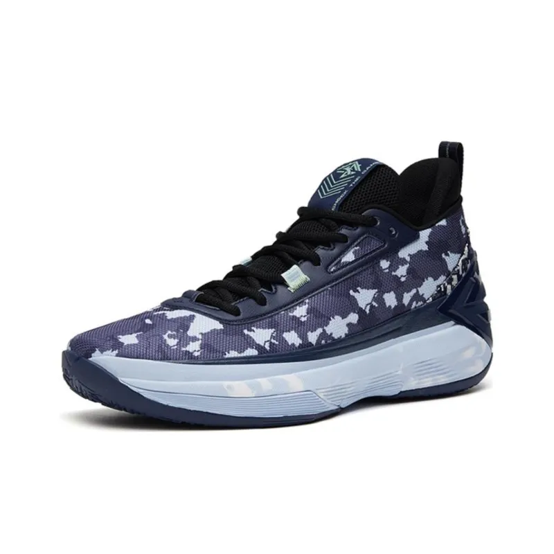 ANTA Basketball Shoes Men Low Top Blue Camouflage-1