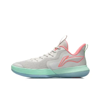 LINING Flash Basketball Shoes Men Low Top Gray/Green/Pink