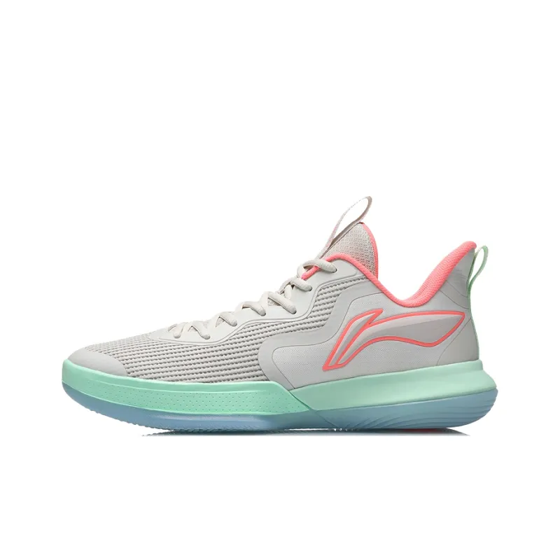 LINING Flash Basketball Shoes Men Low Top Gray/Green/Pink-0