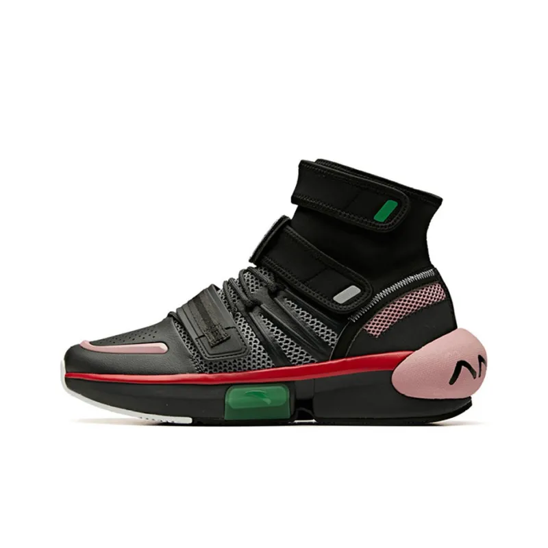 ANTA Basketball Shoes Men High Top Black/Pink/Green-0