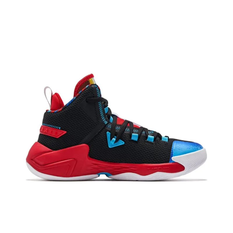 QIAODAN Broken Shadow 2 Cushioning Anti Slip And Wear Resistant Mid Top Basketball Shoes Men's Black Blue Red-1