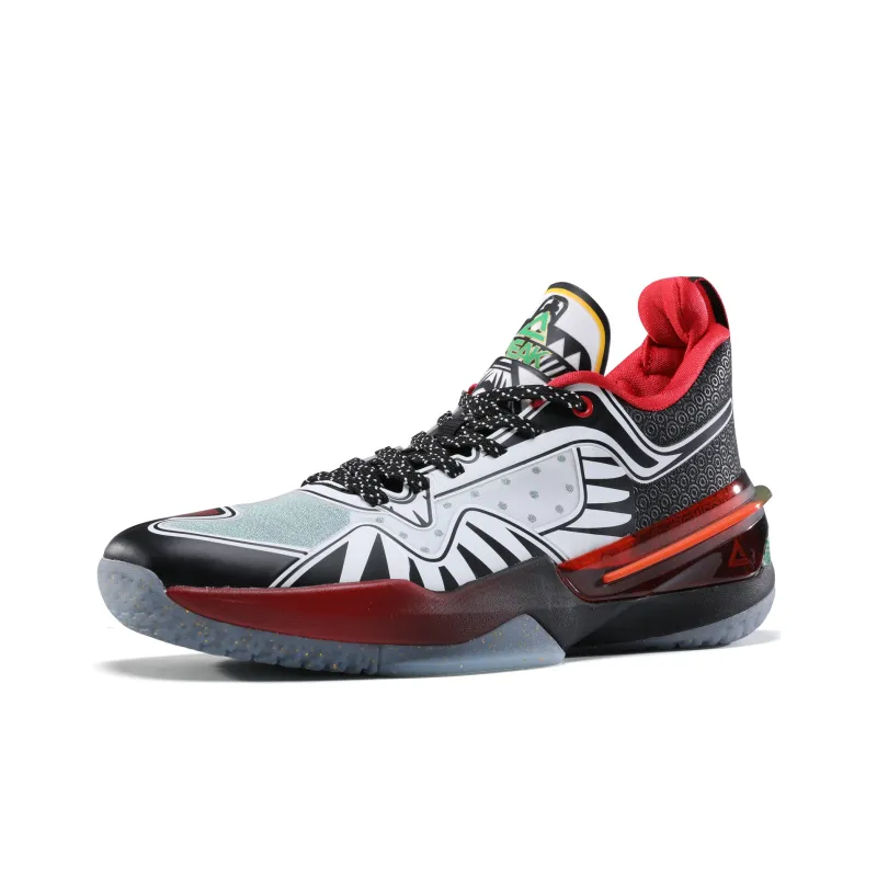 PEAK Flash 3 Cushioning Anti-Slip Wear-Resistant Coverage Support Rebound Mid-Top Taichi Basketball Shoes Black White-2