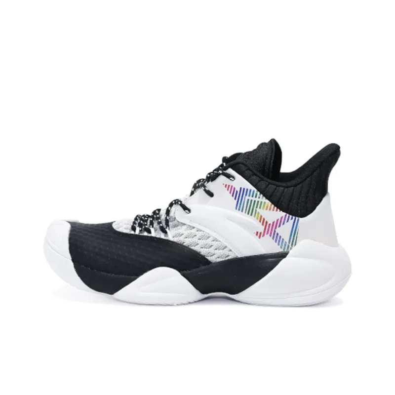 Anta Anti-Slip Wear-Resistant Mid-Top Performance Basketball Shoes Men's Black White Gray-0