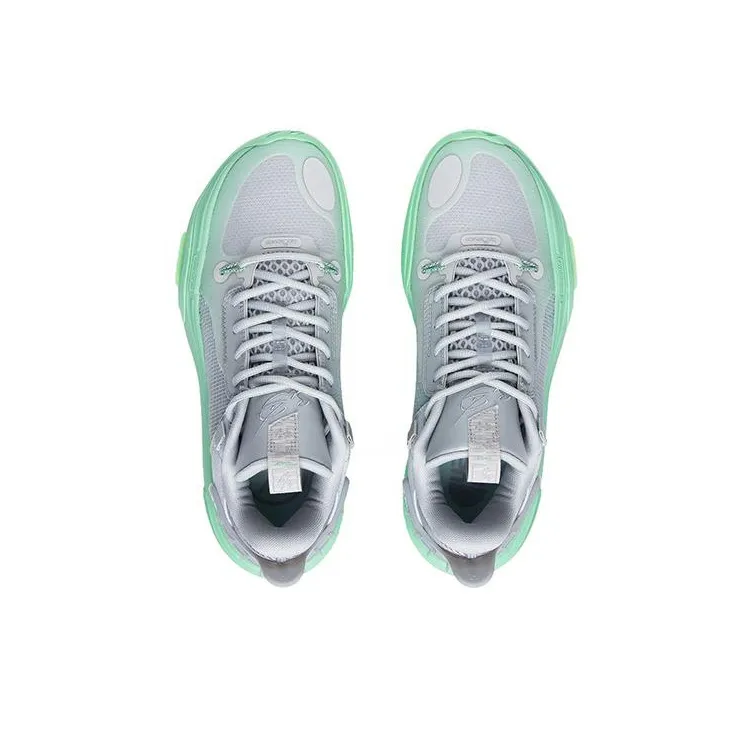 LiNing All City 11 Youth Cushioning Anti Slip And Wear Resistant Low Top Basketball Shoes Unisex Gray Green-2
