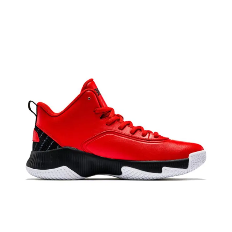 QIAODAN Cushioning Anti Slip And Wear Resistant Mid Top Basketball Shoes Men's Red White Black-1