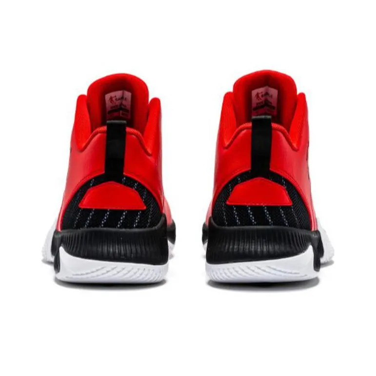 QIAODAN Cushioning Anti Slip And Wear Resistant Mid Top Basketball Shoes Men's Red White Black-4