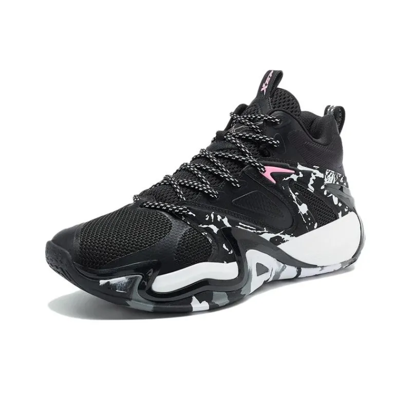 XTEP Slip Resistant, Abrasion Resistant, Breathable Mid Top Basketball Shoes Men's Black New White-2