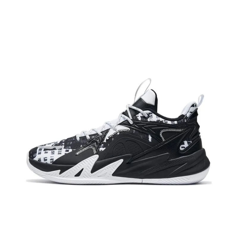 XTEP Counterattack 1st Generation V2 Anti Slip Wear Resistant Mid Top Basketball Shoes Men's Black White-0