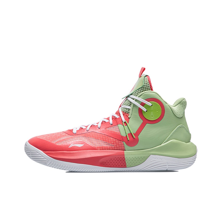 LINING Sonic 9 Team Basketball Shoes Men Mid Top Mint Green Bright Orange Red