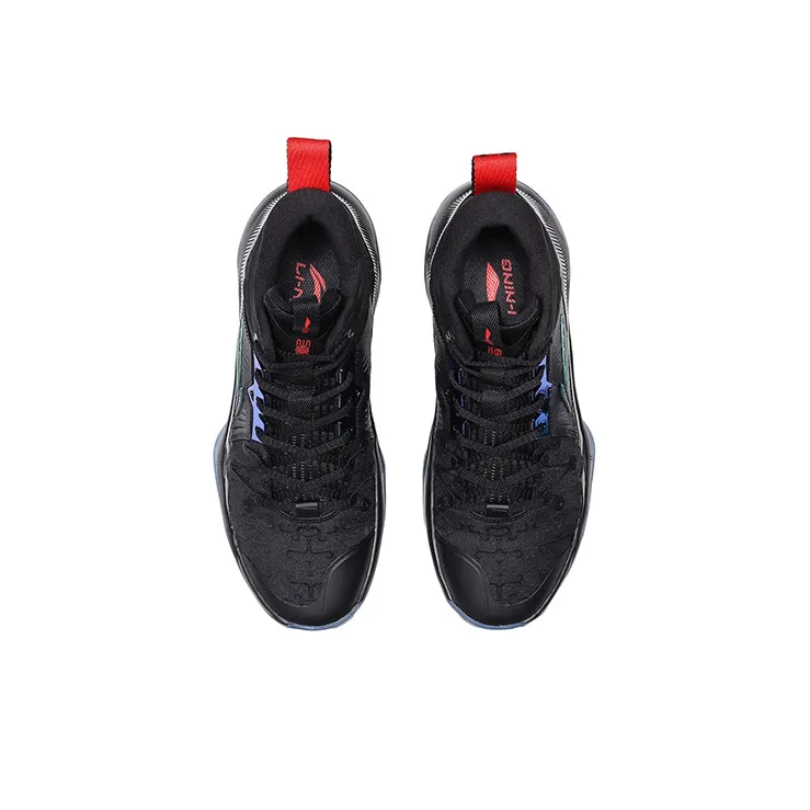 LiNing Bullish Cushioning Anti Slip And Wear Resistant High Top Performance Basketball Shoes Men's Black Blue-3