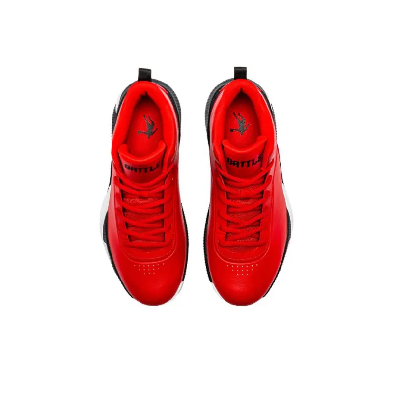 QIAODAN Cushioning Anti Slip And Wear Resistant Mid Top Basketball Shoes Men's Red White Black-3