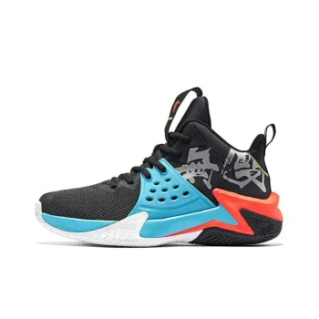 QIAODAN Durable Breathable Mid Top Basketball Shoes Men's Black Blue