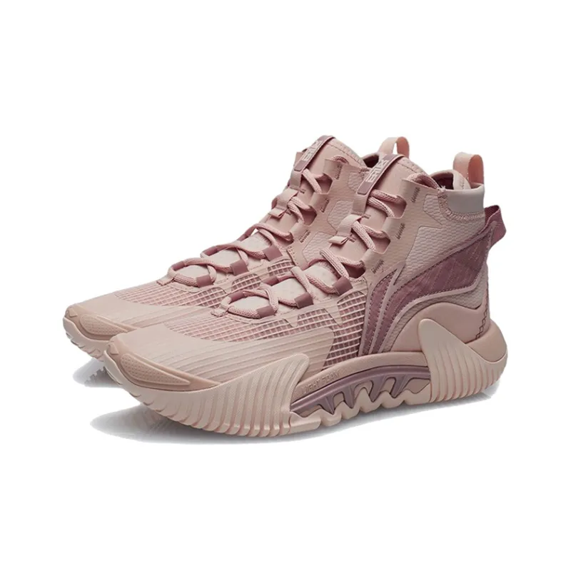 LiNing Badfive 2 Slip Resistant And Abrasion Resistant Coverage Support High Top Basketball Shoes Men's Smoke Rose Pink-2