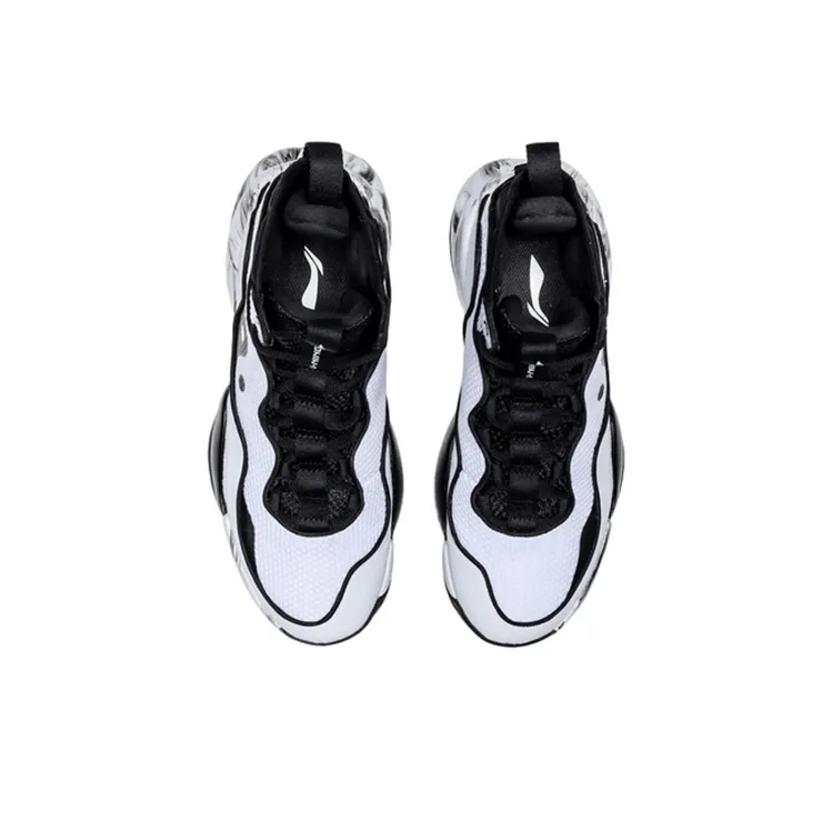 LiNing Qiankun Cushioned Slip Resistant High Top Performance Basketball Shoes Men's Black White-3