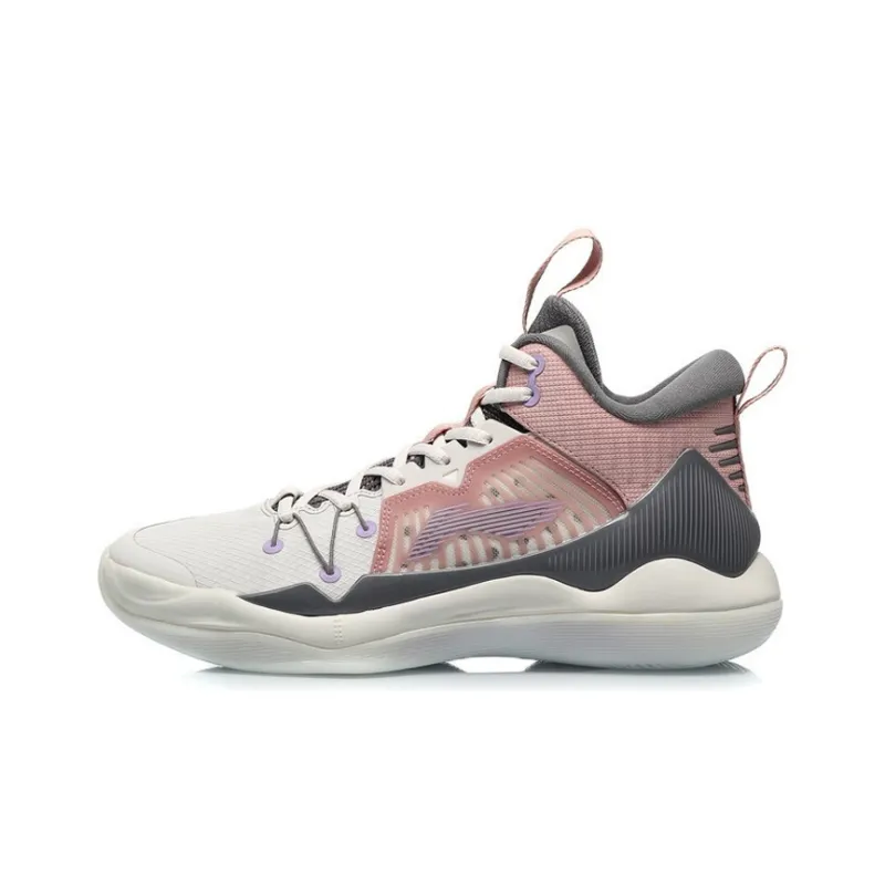 LiNing Liren 1 Cushioning, Slip Resistant, Rebound Mid Top Basketball Shoes Men's White Pink-0