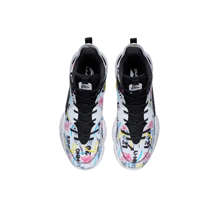 LiNing Power Cushioning Anti-Slip And Wear-Resistant Mid-Top Performance Basketball Shoes White Black Multicolor-3