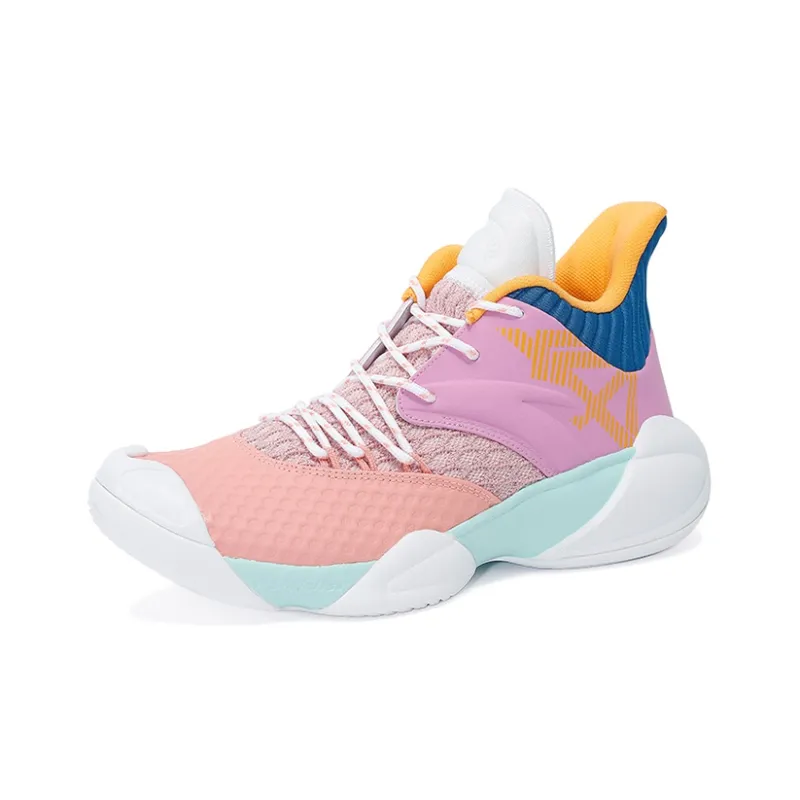 Anta Anti Slip Wear Resistant Mid Top Basketball Shoes Men's Pink Purple White-2