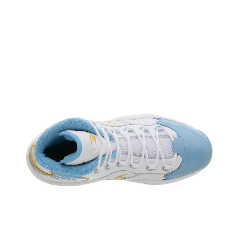 Reebok Question Nuggets Home Cushioning Anti Slip And Wear Resistant High Top Basketball Shoes Men's White Blue-3