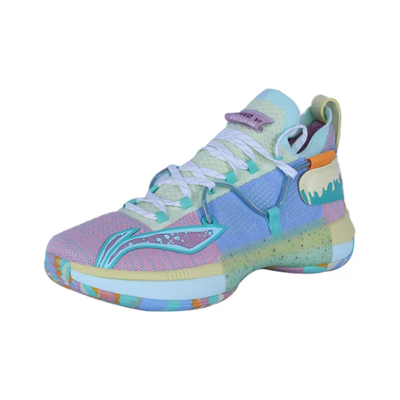 LiNing Speed 6 Cushioning Anti Slip And Wear Resistant High Top Basketball Shoes Men's Blue Pink PE Player Edition-2