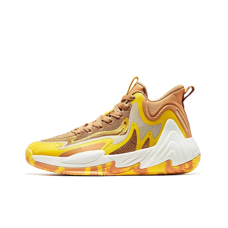 Erke Shock Absorbers With Slip Resistant And Abrasion Resistant Properties Mid Top Basketball Shoes Men's Brown Yellow-0
