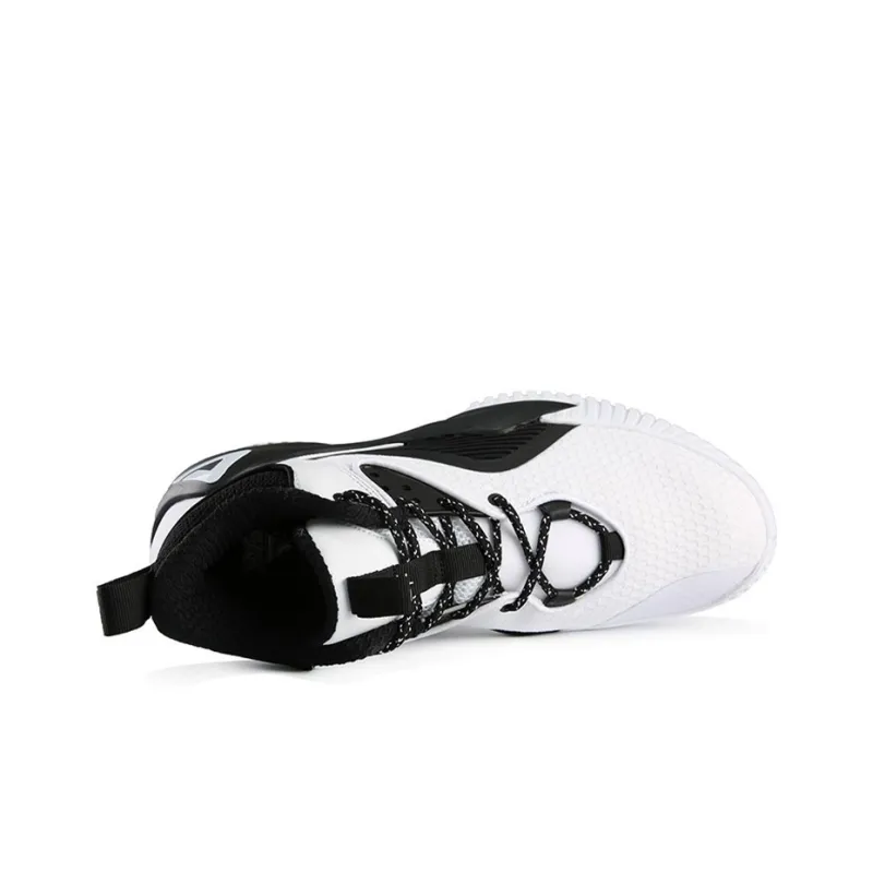 PEAK Cushioned Slip Resistant Abrasion Resistant High Top Performance Basketball Shoes White Black-3