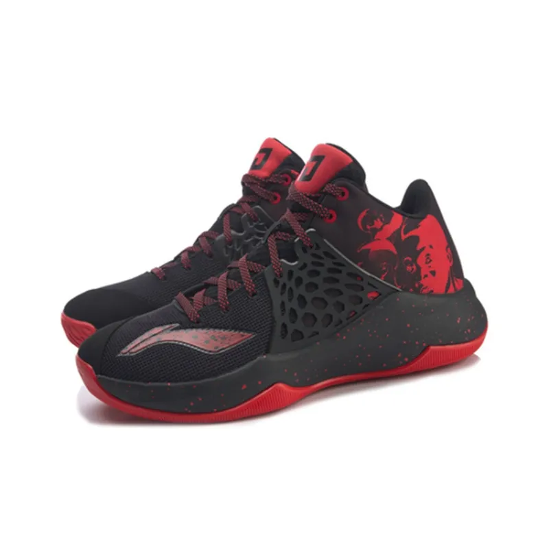 LiNing SONIC 7 TD Durable Breathable Mid Top Basketball Shoes Men's Black Red-2