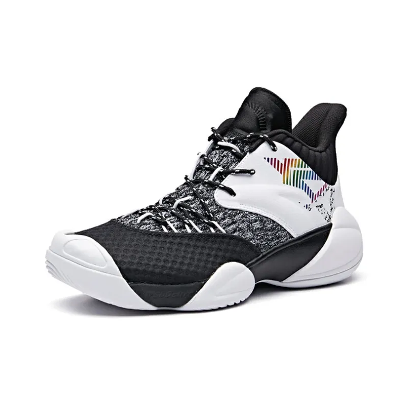 Anta Cushioning Anti-Slip And Wear-Resistant Mid-Top Performance Basketball Shoes Black White-1