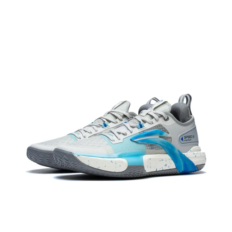LiNing Speed 9 Premium PRM Anti Slip Wear Resistant Low Top Basketball Shoes Men's Gray Blue-2
