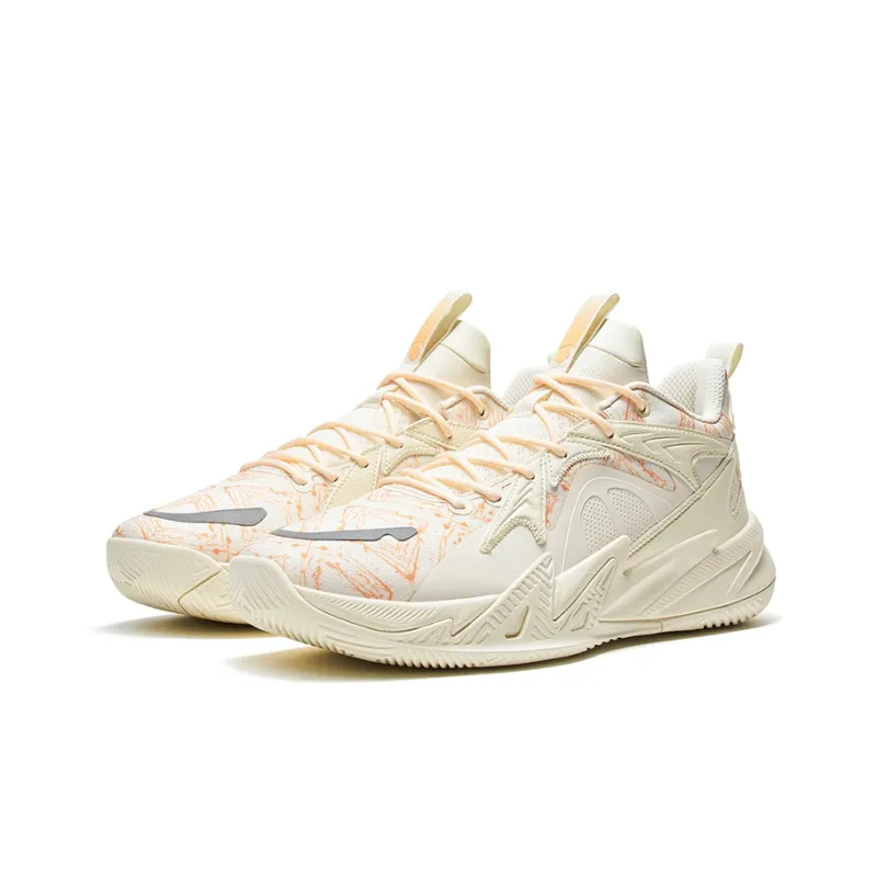 XTEP Counterattack 1st Generation V2 Anti Slip Wear Resistant Low Top Basketball Shoes Men's Beige Orange-2