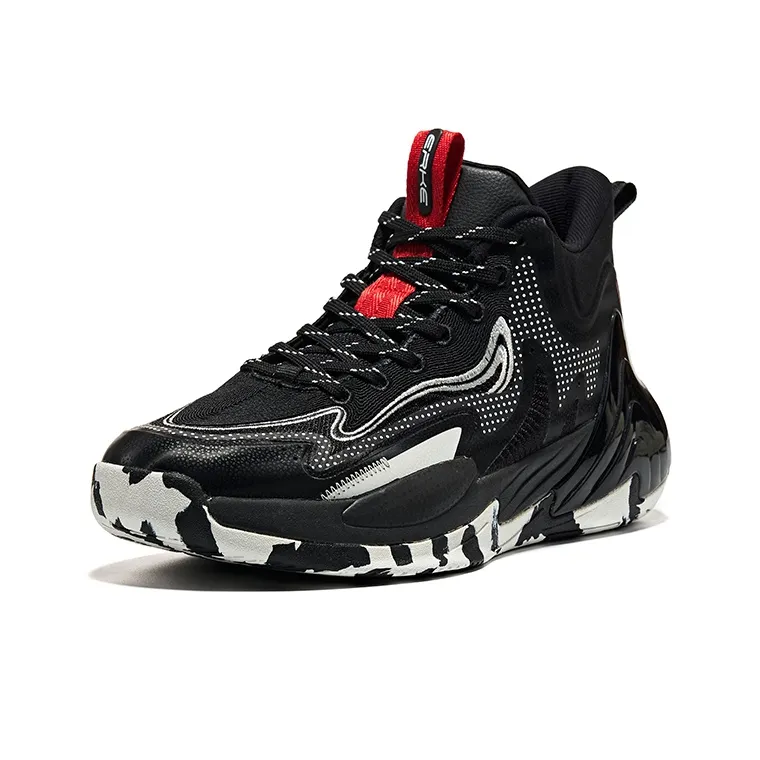 Erke Cushioning Anti Slip And Wear Resistant Mid Top Basketball Shoes Men's Black Gray-2