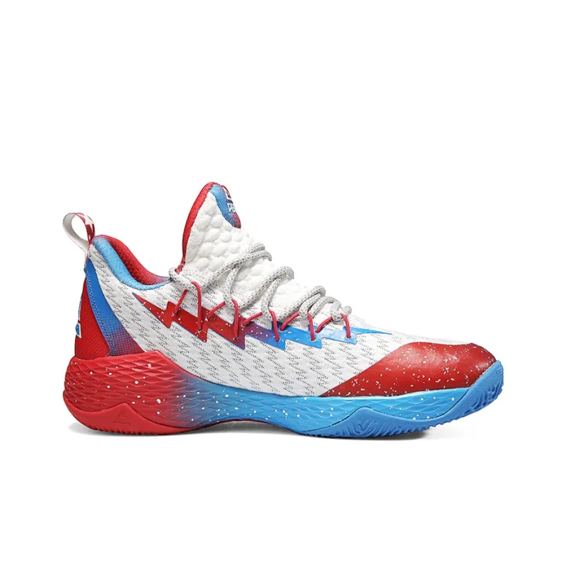 PEAK Lightning 2 Slip-Resistant Cushioning Wear-Resistant Mid-Top Basketball Shoes White Blue Red-1