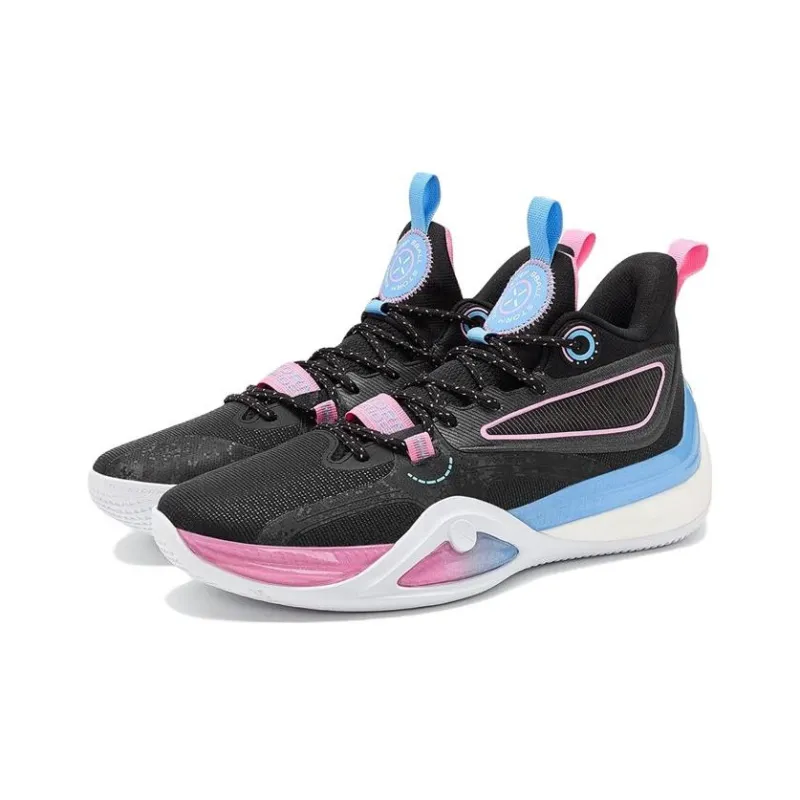 XTEP Shock Absorbers With Slip Resistant And Abrasion Resistant Properties High Top Basketball Shoes Men's Black Pink-2