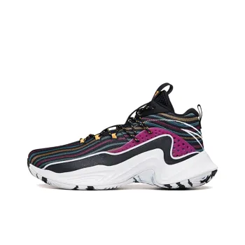 Anta Breathable Mid Top Basketball Shoes Men's Black Blue Yellow