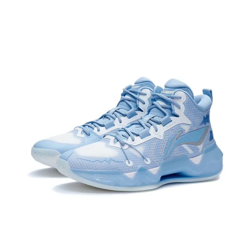 LiNing Liren 2 Cushioning Slip Resistant Coverage Support Rebound Mid Top Basketball Shoes Snow Blue-2