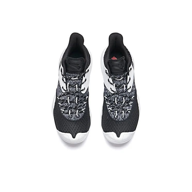 Anta Cushioning Anti-Slip And Wear-Resistant Mid-Top Performance Basketball Shoes Black White-2