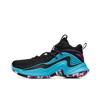 Anta Thompson Series Cushioning Anti Slip And Wear Resistant Mid Top Basketball Shoes Men's Black Blue Purple