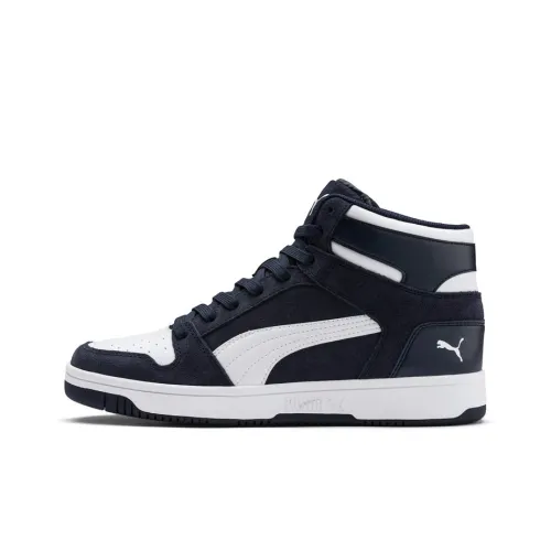 PUMA Rebound Layup SD Cushioned Slip-Resistant Mid-Top Basketball Shoes Men's Dark Blue