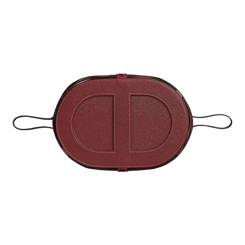HERMES Calfskin Bucket Bags Handbags Women's Burgundy/Blue-3